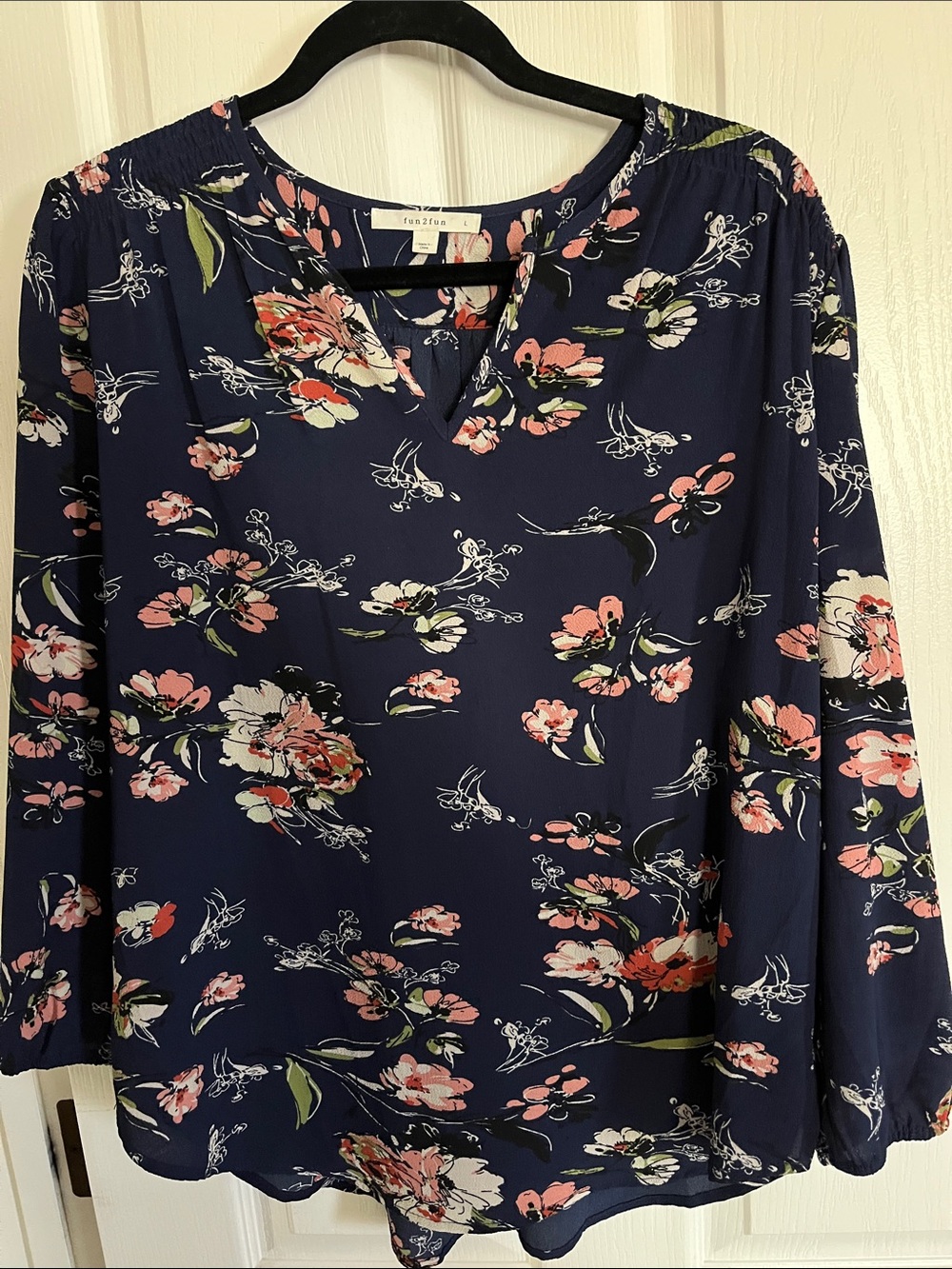 Navy Floral V-Neck Blouse